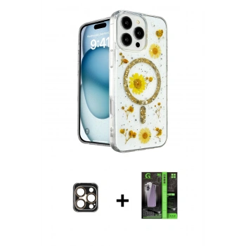 MARSİLYAN™- iPhone 16 Pro Max Kılıf Kozmos Doku - Şeffaf 360 Full Body Arka Koruyucu + PVD Metal Kamera Lens - GD