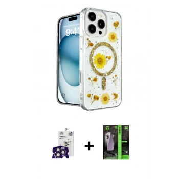 MARSİLYAN™- iPhone 16 Pro Max Kılıf Kozmos Doku - Şeffaf 360 Full Body Arka Koruyucu + Bilvis Titan Kamera Lens - TMGI