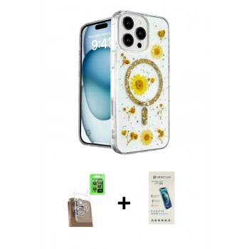 MARSİLYAN™- iPhone 16 Pro Max Kılıf Kozmos Doku - Şeffaf Pasifik Cam Ekran Koruyucu + Raze Metal Kamera Lens - CLTM