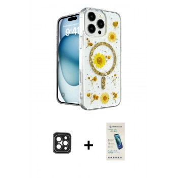 MARSİLYAN™- iPhone 16 Pro Max Kılıf Kozmos Doku - Şeffaf Pasifik Cam Ekran Koruyucu + PVD Metal Kamera Lens - SH