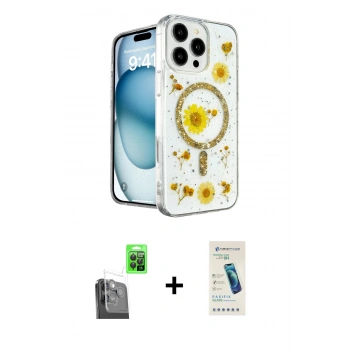 MARSİLYAN™- iPhone 16 Pro Max Kılıf Kozmos Doku - Şeffaf Pasifik Cam Ekran Koruyucu + Raze Metal Kamera Lens - SH