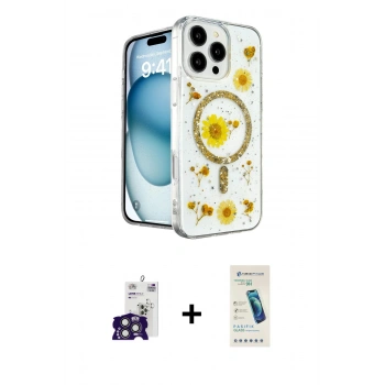 MARSİLYAN™- iPhone 16 Pro Max Kılıf Kozmos Doku - Şeffaf Pasifik Cam Ekran Koruyucu + Bilvis Titan Kamera Lens - TMGI