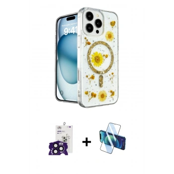 MARSİLYAN™- iPhone 16 Pro Max Kılıf Kozmos Doku - Siyah 3D Antistatik Cam Ekran Koruyucu + Bilvis Titan Kamera Lens - SH