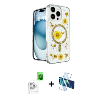 MARSİLYAN™- iPhone 16 Pro Max Kılıf Kozmos Doku - Siyah 3D Antistatik Cam Ekran Koruyucu + Raze Metal Kamera Lens - BZ