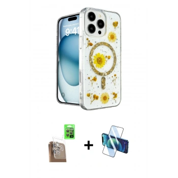 MARSİLYAN™- iPhone 16 Pro Max Kılıf Kozmos Doku - Siyah 3D Antistatik Cam Ekran Koruyucu + Raze Metal Kamera Lens - CLTM