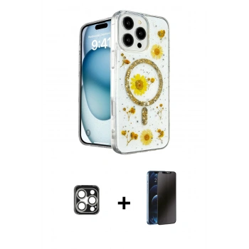MARSİLYAN™- iPhone 16 Pro Max Kılıf Kozmos Doku - Siyah 3D Antistatik Hayalet Cam Ekran Koruyucu + PVD Metal Kamera Lens - GS
