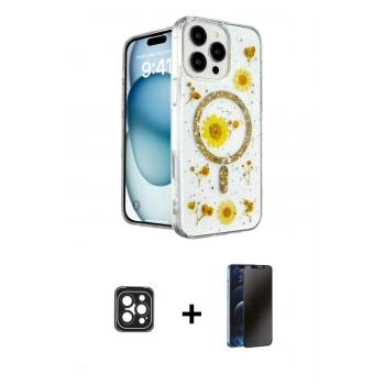 MARSİLYAN™- iPhone 16 Pro Max Kılıf Kozmos Doku - Siyah 3D Antistatik Hayalet Cam Ekran Koruyucu + PVD Metal Kamera Lens - SH