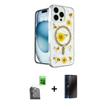 MARSİLYAN™- iPhone 16 Pro Max Kılıf Kozmos Doku - Siyah 3D Antistatik Hayalet Cam Ekran Koruyucu + Raze Metal Kamera Lens - SH