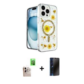 MARSİLYAN™- iPhone 16 Pro Max Kılıf Kozmos Doku - Siyah 3D Antistatik Hayalet Cam Ekran Koruyucu + Raze Metal Kamera Lens - NLGY
