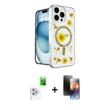 MARSİLYAN™- iPhone 16 Pro Max Kılıf Kozmos Doku - Siyah 3D Antistatik Mat Seramik Nano Ekran Koruyucu + Raze Metal Kamera Lens - BZ