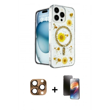 MARSİLYAN™- iPhone 16 Pro Max Kılıf Kozmos Doku - Siyah 3D Antistatik Mat Seramik Nano Ekran Koruyucu + Pers Alüminyum Kamera Lens - CLTM