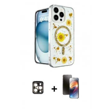 MARSİLYAN™- iPhone 16 Pro Max Kılıf Kozmos Doku - Siyah 3D Antistatik Mat Seramik Nano Ekran Koruyucu + PVD Metal Kamera Lens - GD