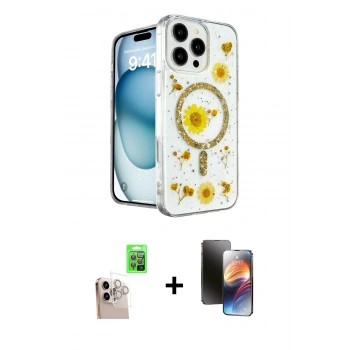 MARSİLYAN™- iPhone 16 Pro Max Kılıf Kozmos Doku - Siyah 3D Antistatik Mat Seramik Nano Ekran Koruyucu + Raze Metal Kamera Lens - NLGY