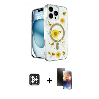 MARSİLYAN™- iPhone 16 Pro Max Kılıf Kozmos Doku - Siyah 3D Antistatik Mat Seramik Nano Ekran Koruyucu + PVD Metal Kamera Lens - SH