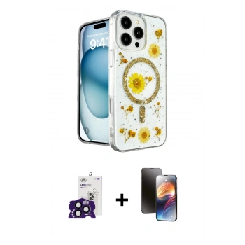 MARSİLYAN™- iPhone 16 Pro Max Kılıf Kozmos Doku - Siyah 3D Antistatik Mat Seramik Nano Ekran Koruyucu + Bilvis Titan Kamera Lens - SH