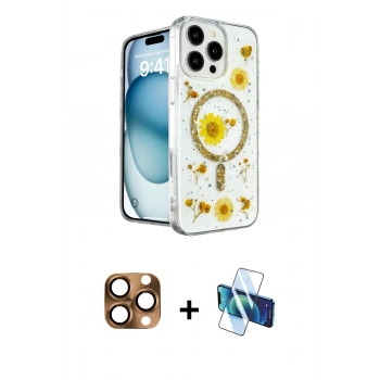 MARSİLYAN™- iPhone 16 Pro Max Kılıf Kozmos Doku - Siyah 3D Antistatik Seramik Nano Ekran Koruyucu + Pers Alüminyum Kamera Lens - CLTM