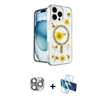 MARSİLYAN™- iPhone 16 Pro Max Kılıf Kozmos Doku - Siyah 3D Antistatik Seramik Nano Ekran Koruyucu + Pers Alüminyum Kamera Lens - GI