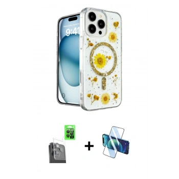 MARSİLYAN™- iPhone 16 Pro Max Kılıf Kozmos Doku - Siyah 3D Antistatik Seramik Nano Ekran Koruyucu + Raze Metal Kamera Lens - SH