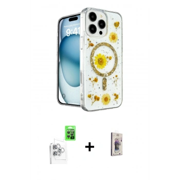 MARSİLYAN™- iPhone 16 Pro Max Kılıf Kozmos Doku - Siyah Bilvis 3D Cam Ekran Koruyucu + Raze Metal Kamera Lens - BZ