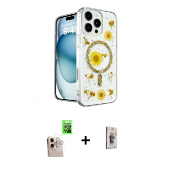 MARSİLYAN™- iPhone 16 Pro Max Kılıf Kozmos Doku - Siyah Bilvis 3D Cam Ekran Koruyucu + Raze Metal Kamera Lens - NLGY
