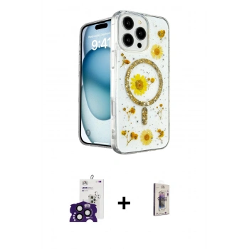 MARSİLYAN™- iPhone 16 Pro Max Kılıf Kozmos Doku - Siyah Bilvis 3D Cam Ekran Koruyucu + Bilvis Titan Kamera Lens - SH