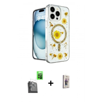 MARSİLYAN™- iPhone 16 Pro Max Kılıf Kozmos Doku - Siyah Bilvis 3D Cam Ekran Koruyucu + Raze Metal Kamera Lens - SH
