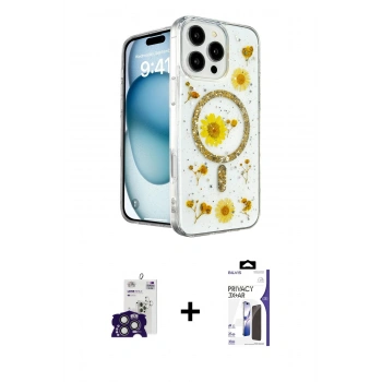 MARSİLYAN™- iPhone 16 Pro Max Kılıf Kozmos Doku - Siyah Bilvis 3X AR Hayalet Cam Ekran Koruyucu + Bilvis Titan Kamera Lens - TMGI