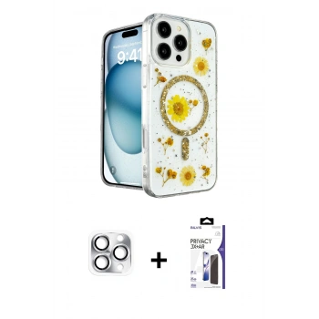 MARSİLYAN™- iPhone 16 Pro Max Kılıf Kozmos Doku - Siyah Bilvis 3X AR Hayalet Cam Ekran Koruyucu + Pers Alüminyum Kamera Lens - GS