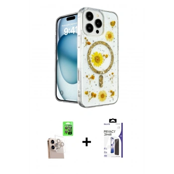MARSİLYAN™- iPhone 16 Pro Max Kılıf Kozmos Doku - Siyah Bilvis 3X AR Hayalet Cam Ekran Koruyucu + Raze Metal Kamera Lens - NLGY