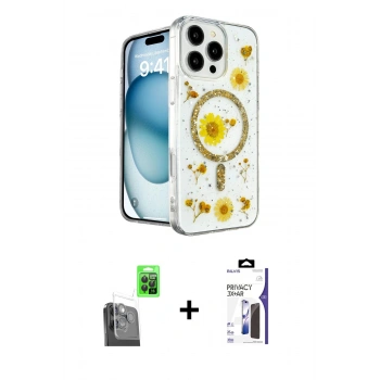 MARSİLYAN™- iPhone 16 Pro Max Kılıf Kozmos Doku - Siyah Bilvis 3X AR Hayalet Cam Ekran Koruyucu + Raze Metal Kamera Lens - SH