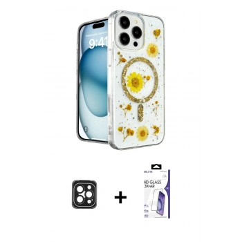 MARSİLYAN™- iPhone 16 Pro Max Kılıf Kozmos Doku - Siyah Bilvis 3X AR HD Cam Ekran Koruyucu + PVD Metal Kamera Lens - SH