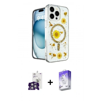 MARSİLYAN™- iPhone 16 Pro Max Kılıf Kozmos Doku - Siyah Bilvis 5in1 3D Magic Cam Ekran Koruyucu + Bilvis Titan Kamera Lens - GS