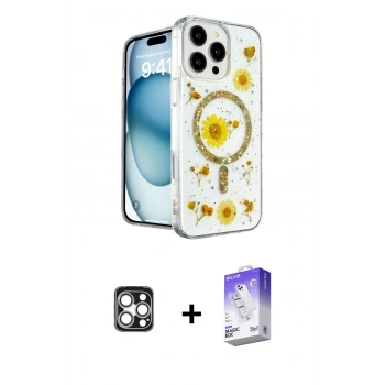MARSİLYAN™- iPhone 16 Pro Max Kılıf Kozmos Doku - Siyah Bilvis 5in1 3D Magic Cam Ekran Koruyucu + PVD Metal Kamera Lens - GS