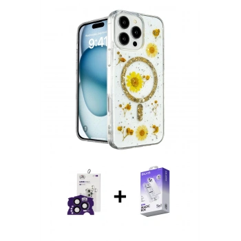 MARSİLYAN™- iPhone 16 Pro Max Kılıf Kozmos Doku - Siyah Bilvis 5in1 3D Magic Cam Ekran Koruyucu + Bilvis Titan Kamera Lens - SH