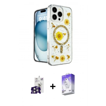 MARSİLYAN™- iPhone 16 Pro Max Kılıf Kozmos Doku - Siyah Bilvis 5in1 3D Magic Cam Ekran Koruyucu + Bilvis Titan Kamera Lens - TMGI