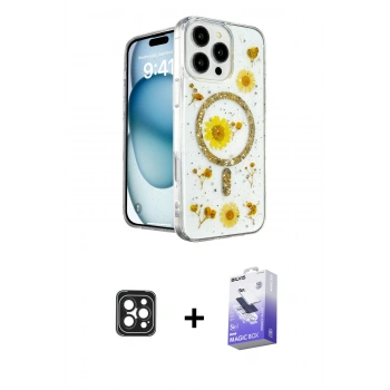 MARSİLYAN™- iPhone 16 Pro Max Kılıf Kozmos Doku - Siyah Bilvis 5in1 5D Magic Hayalet Cam Ekran Koruyucu + PVD Metal Kamera Lens - SH