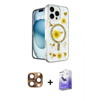 MARSİLYAN™- iPhone 16 Pro Max Kılıf Kozmos Doku - Siyah Bilvis 5in1 5D Magic Hayalet Cam Ekran Koruyucu + Pers Alüminyum Kamera Lens - CLTM