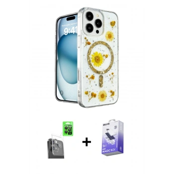 MARSİLYAN™- iPhone 16 Pro Max Kılıf Kozmos Doku - Siyah Bilvis 5in1 5D Magic Hayalet Cam Ekran Koruyucu + Raze Metal Kamera Lens - SH
