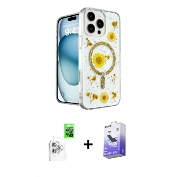 MARSİLYAN™- iPhone 16 Pro Max Kılıf Kozmos Doku - Siyah Bilvis 5in1 5D Magic Hayalet Cam Ekran Koruyucu + Raze Metal Kamera Lens - BZ