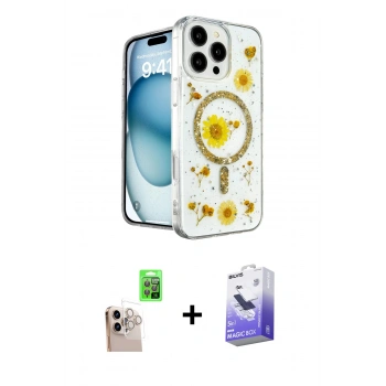 MARSİLYAN™- iPhone 16 Pro Max Kılıf Kozmos Doku - Siyah Bilvis 5in1 5D Magic Hayalet Cam Ekran Koruyucu + Raze Metal Kamera Lens - NLGY