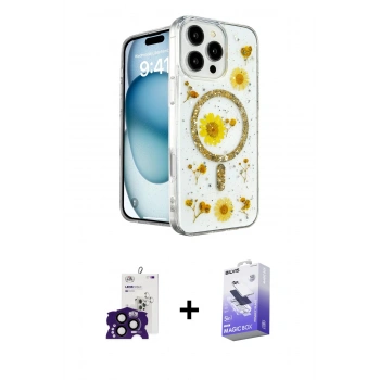 MARSİLYAN™- iPhone 16 Pro Max Kılıf Kozmos Doku - Siyah Bilvis 5in1 5D Magic Hayalet Cam Ekran Koruyucu + Bilvis Titan Kamera Lens - SH