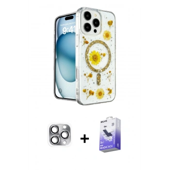MARSİLYAN™- iPhone 16 Pro Max Kılıf Kozmos Doku - Siyah Bilvis 5in1 5D Magic Hayalet Cam Ekran Koruyucu + Pers Alüminyum Kamera Lens - GI