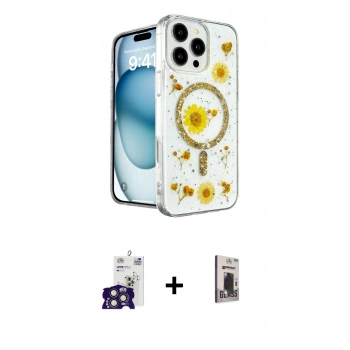 MARSİLYAN™- iPhone 16 Pro Max Kılıf Kozmos Doku - Siyah Bilvis Hayalet Cam Ekran Koruyucu + Bilvis Titan Kamera Lens - TMGI