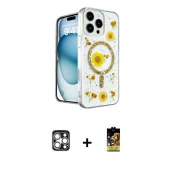 MARSİLYAN™- iPhone 16 Pro Max Kılıf Kozmos Doku - Siyah Buffer Cam Ekran Koruyucu + PVD Metal Kamera Lens - GS