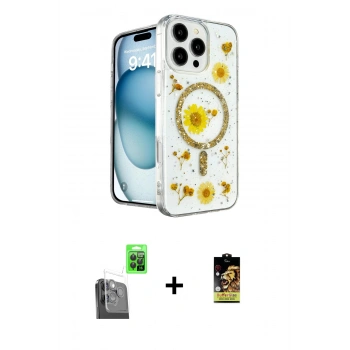 MARSİLYAN™- iPhone 16 Pro Max Kılıf Kozmos Doku - Siyah Buffer Cam Ekran Koruyucu + Raze Metal Kamera Lens - SH
