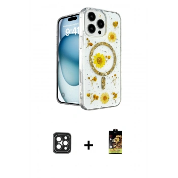 MARSİLYAN™- iPhone 16 Pro Max Kılıf Kozmos Doku - Siyah Buffer Cam Ekran Koruyucu + PVD Metal Kamera Lens - SH