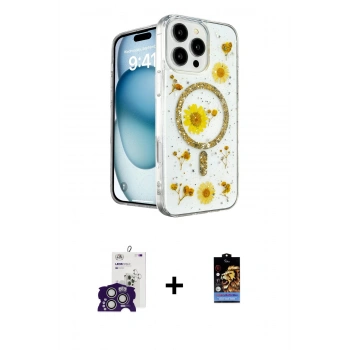 MARSİLYAN™- iPhone 16 Pro Max Kılıf Kozmos Doku - Siyah Buffer Hayalet Cam Ekran Koruyucu + Bilvis Titan Kamera Lens - GS