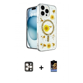 MARSİLYAN™- iPhone 16 Pro Max Kılıf Kozmos Doku - Siyah Buffer Hayalet Cam Ekran Koruyucu + PVD Metal Kamera Lens - GD