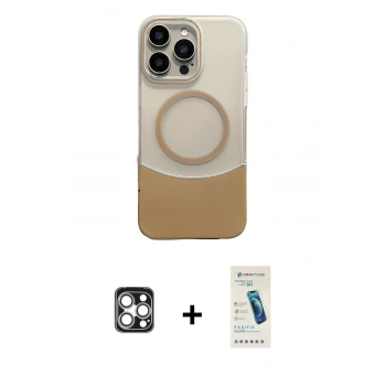 MARSİLYAN™- iPhone 16 Pro Max Kılıf Kozmos Form Özel Seri - Şeffaf Pasifik Cam Ekran Koruyucu + PVD Metal Kamera Lens - GS