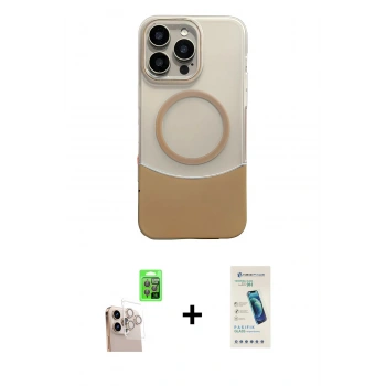MARSİLYAN™- iPhone 16 Pro Max Kılıf Kozmos Form Özel Seri - Şeffaf Pasifik Cam Ekran Koruyucu + Raze Metal Kamera Lens - NLGY
